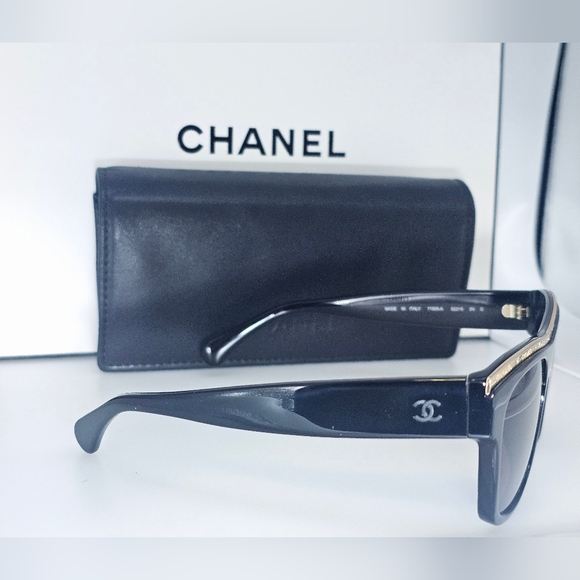 Chanel Sunglasses Semi Square cateye shape. Gold trimming  71705-A Black - Picture 10 of 11